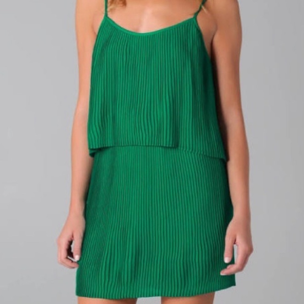 Parker Emergald green pleated tiered mini dress